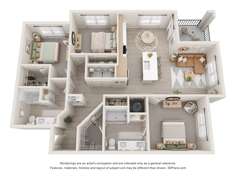 Floor plan for 3 beds, 2 baths, 1412 sqft